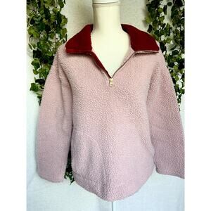 Old Navy Sherpa Nude Pink & Red Pullover With Gold Colored Zipper Women's Medium